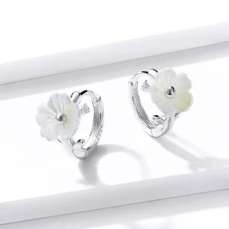 (image for) Pandora Style Silver Pure Flowers Hoop Earrings - BSE321 - View 3
