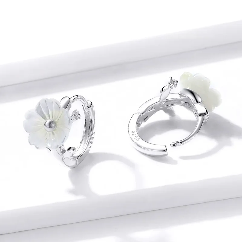 (image for) Pandora Style Silver Pure Flowers Hoop Earrings - BSE321 - View 4