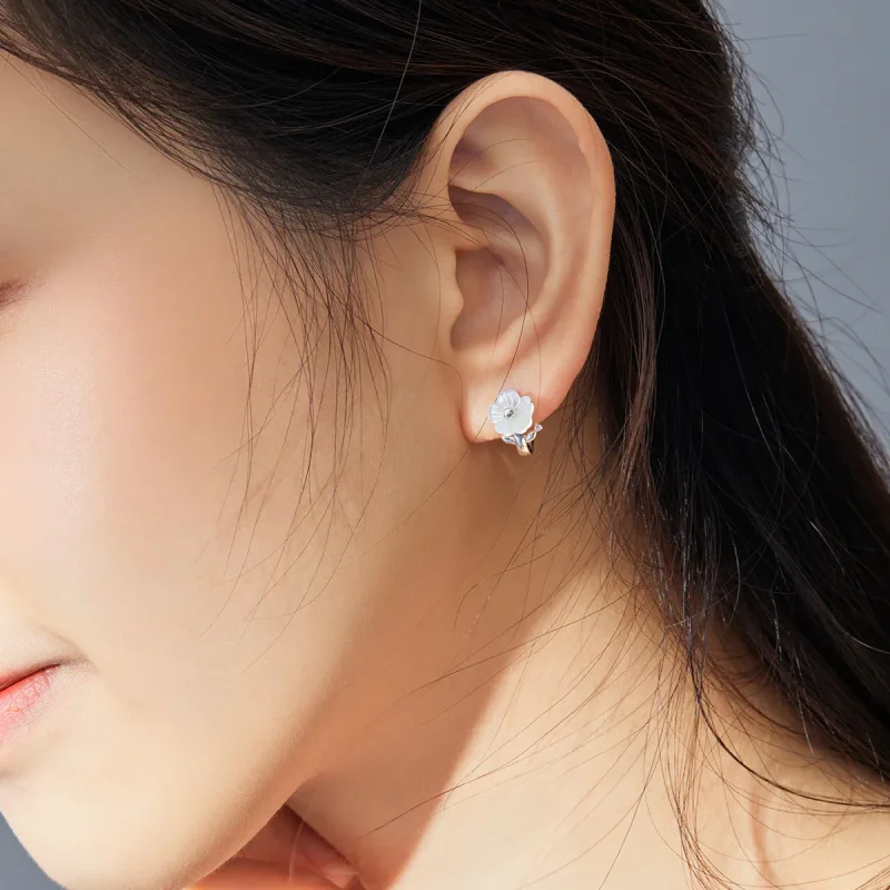 (image for) Pandora Style Silver Pure Flowers Hoop Earrings - BSE321 - View 5