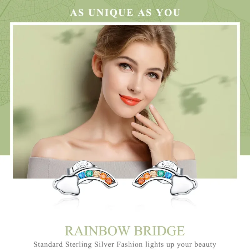 (image for) Pandora Style Silver Rainbow Bridge Stud Earrings - SCE500 - View 2