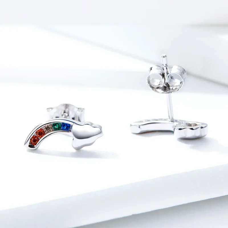 (image for) Pandora Style Silver Rainbow Bridge Stud Earrings - SCE500 - View 3