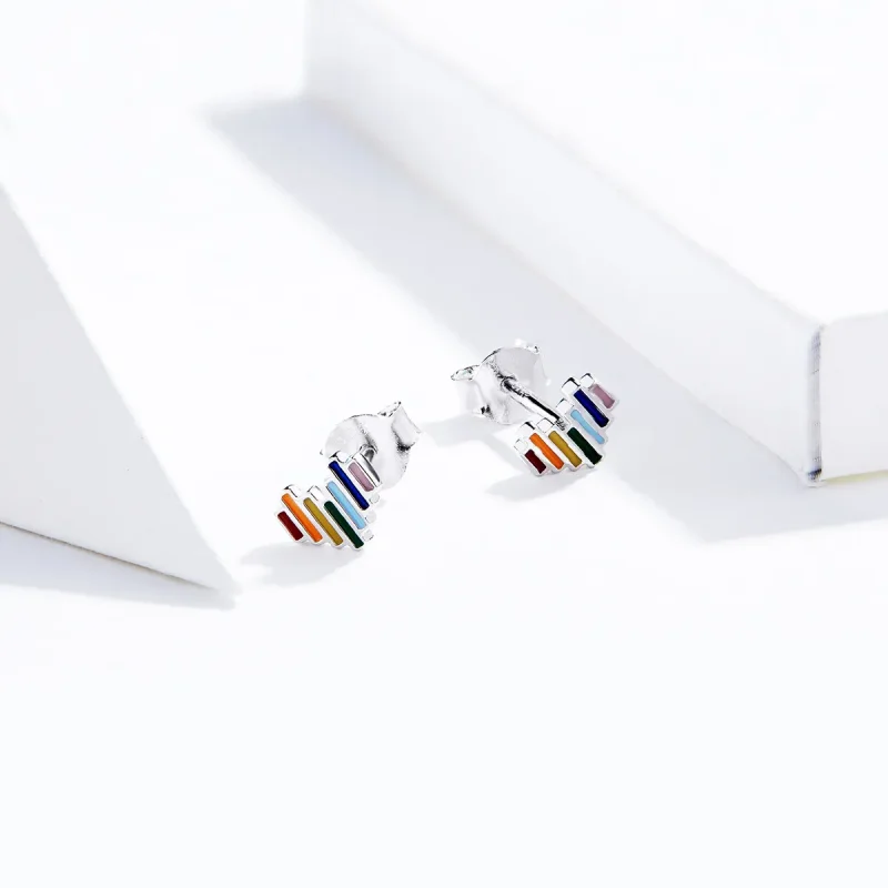 (image for) Pandora Style Silver Rainbow Heart Stud Earrings - SCE787 - View 2