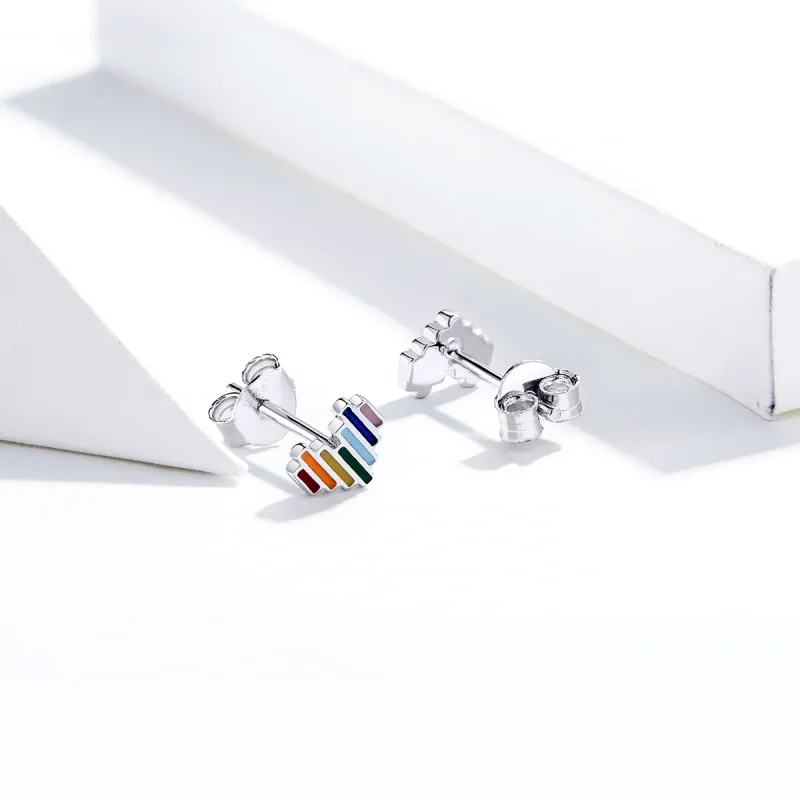 (image for) Pandora Style Silver Rainbow Heart Stud Earrings - SCE787 - View 3