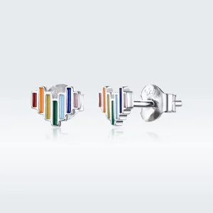 (image for) Pandora Style Silver Rainbow Heart Stud Earrings - SCE787