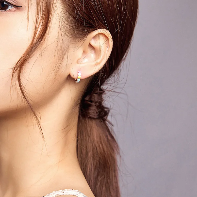(image for) Pandora Style Silver Rainbow Hearts Hoop Earrings - SCE909 - View 6