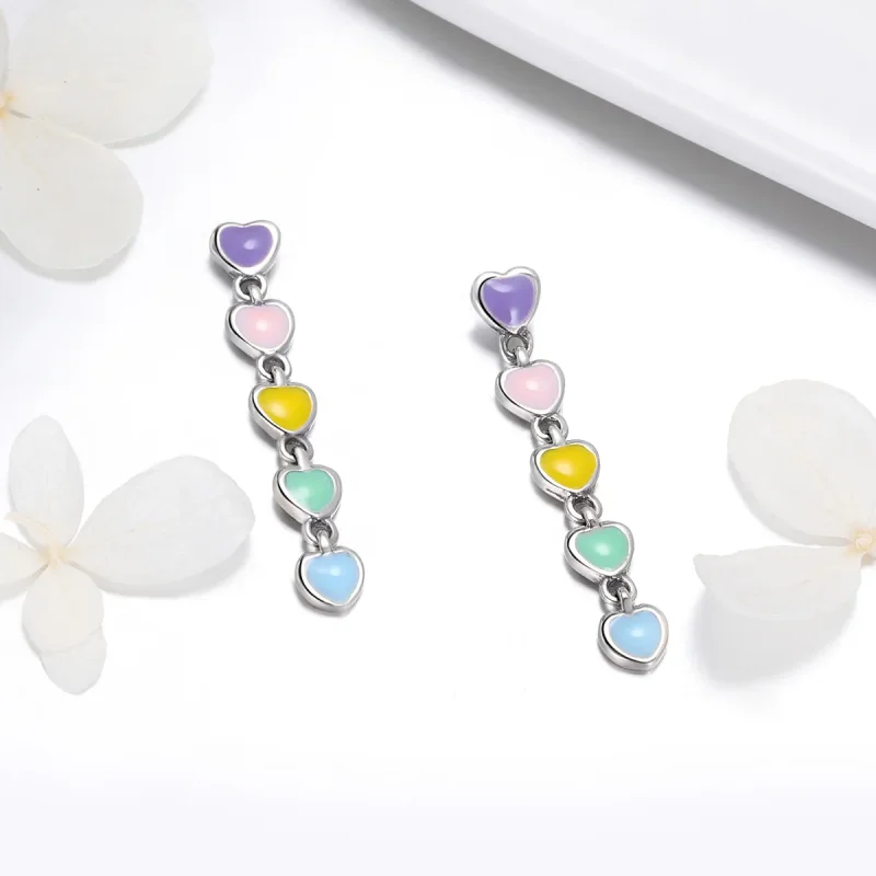 (image for) Pandora Style Silver Rainbow Hearts Stud Earrings - SCE451 - View 2