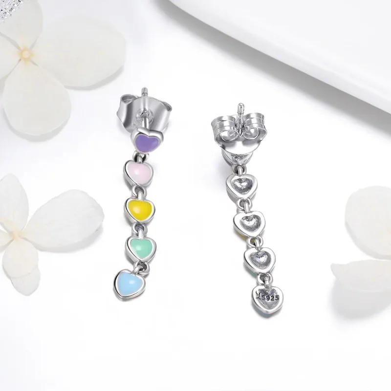 (image for) Pandora Style Silver Rainbow Hearts Stud Earrings - SCE451 - View 3