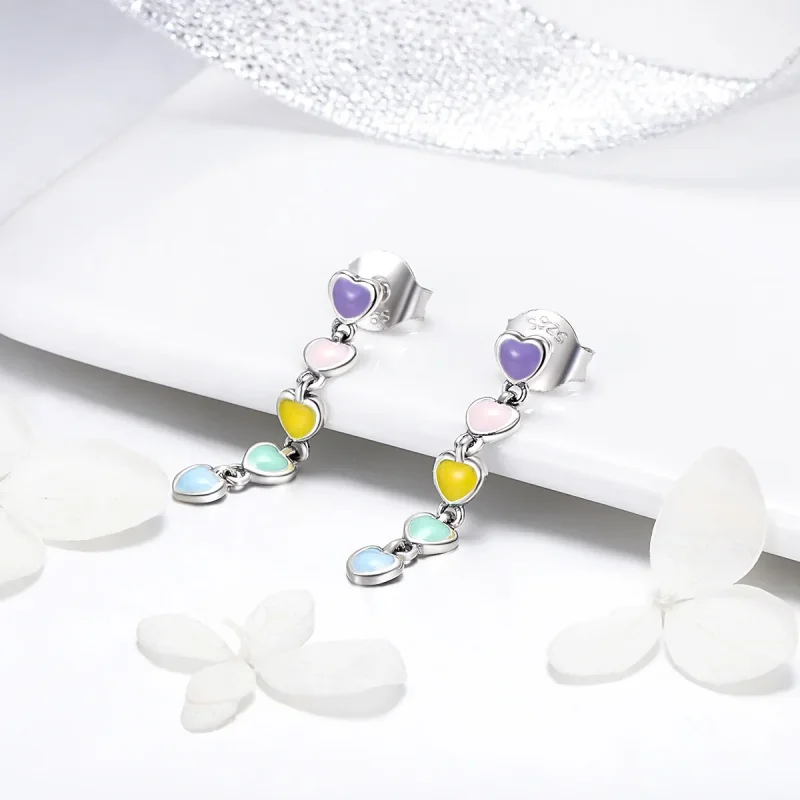 (image for) Pandora Style Silver Rainbow Hearts Stud Earrings - SCE451 - View 4
