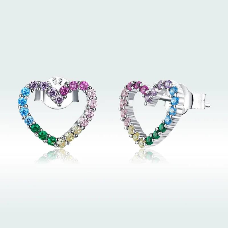 (image for) Pandora Style Silver Rainbow Hearts Stud Earrings - SCE891 - View 5