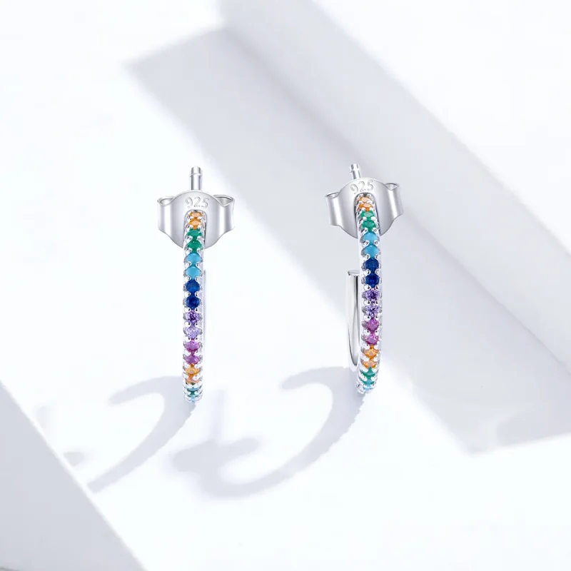 (image for) Pandora Style Silver Rainbow Hoop Earrings - SCE837 - View 2
