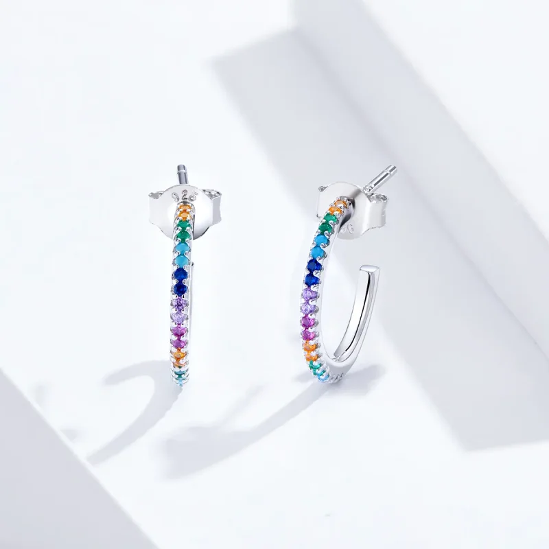 (image for) Pandora Style Silver Rainbow Hoop Earrings - SCE837 - View 3