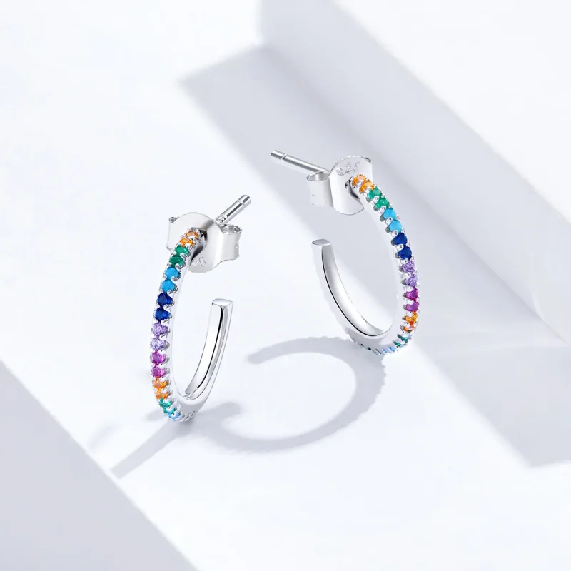 (image for) Pandora Style Silver Rainbow Hoop Earrings - SCE837 - View 4