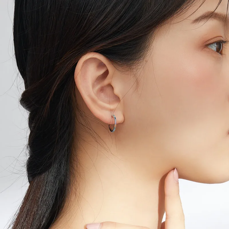 (image for) Pandora Style Silver Rainbow Hoop Earrings - SCE837 - View 5