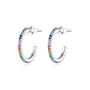 (image for) Pandora Style Silver Rainbow Hoop Earrings - SCE837
