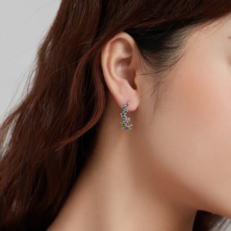 (image for) Pandora Style Silver Rainbow Stars Stud Earrings - SCE1082 - View 6