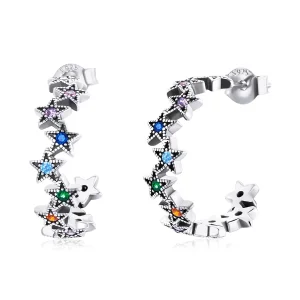 (image for) Pandora Style Silver Rainbow Stars Stud Earrings - SCE1082