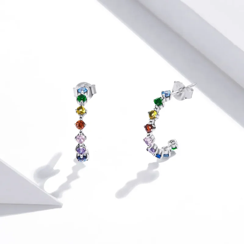 (image for) Pandora Style Silver Rainbow Words Stud Earrings - SCE1014 - View 2
