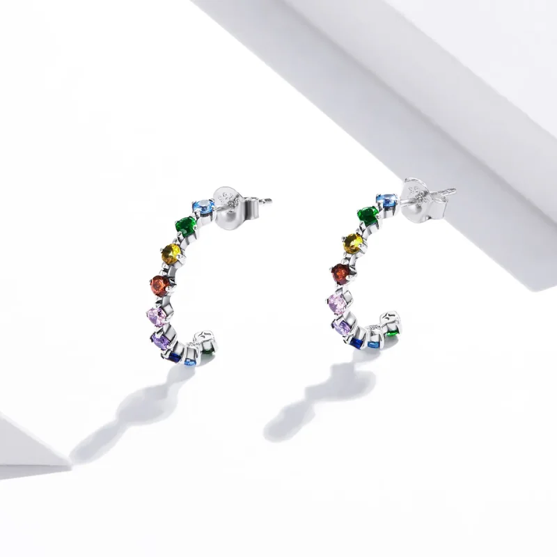(image for) Pandora Style Silver Rainbow Words Stud Earrings - SCE1014 - View 3