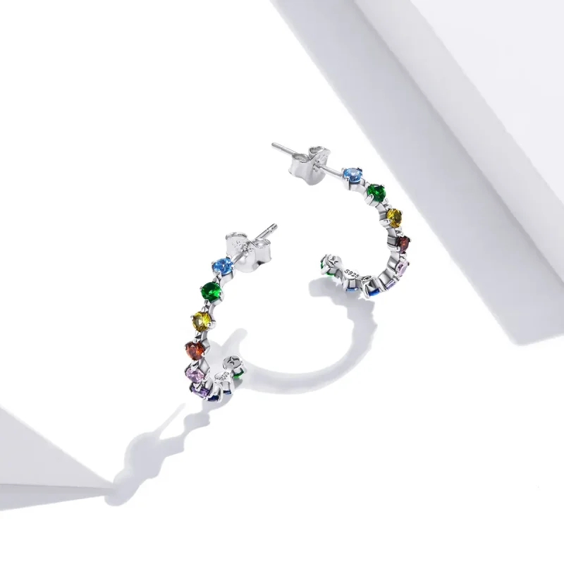 (image for) Pandora Style Silver Rainbow Words Stud Earrings - SCE1014 - View 4