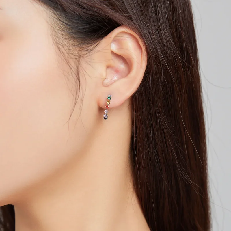 (image for) Pandora Style Silver Rainbow Words Stud Earrings - SCE1014 - View 5