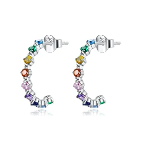 (image for) Pandora Style Silver Rainbow Words Stud Earrings - SCE1014