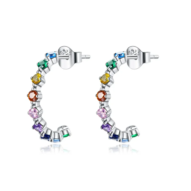 (image for) Pandora Style Silver Rainbow Words Stud Earrings - SCE1014