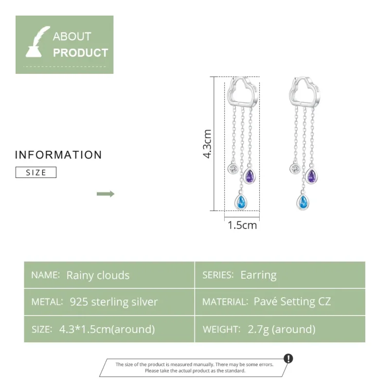 (image for) Pandora Style Silver Rainy Clouds Dangle Earrings - BSE220 - View 3