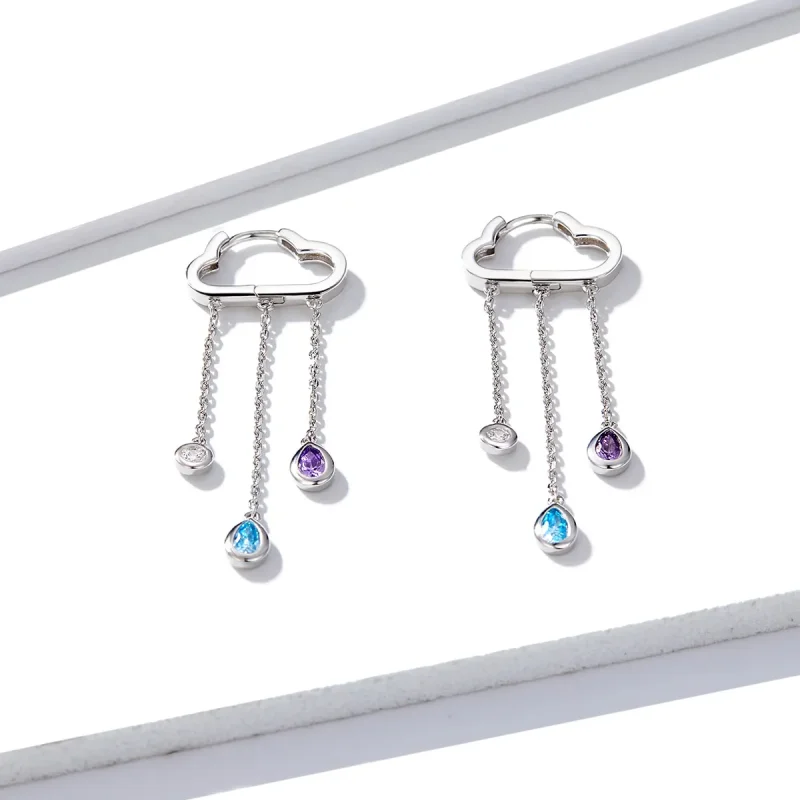 (image for) Pandora Style Silver Rainy Clouds Dangle Earrings - BSE220 - View 4