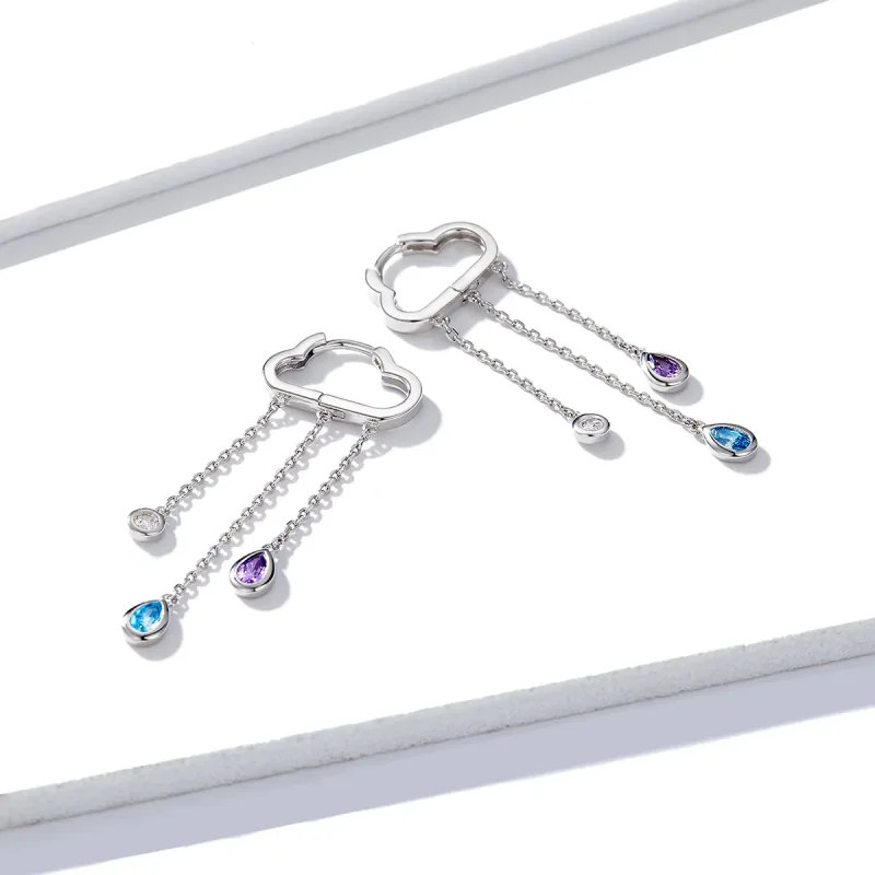 (image for) Pandora Style Silver Rainy Clouds Dangle Earrings - BSE220 - View 5