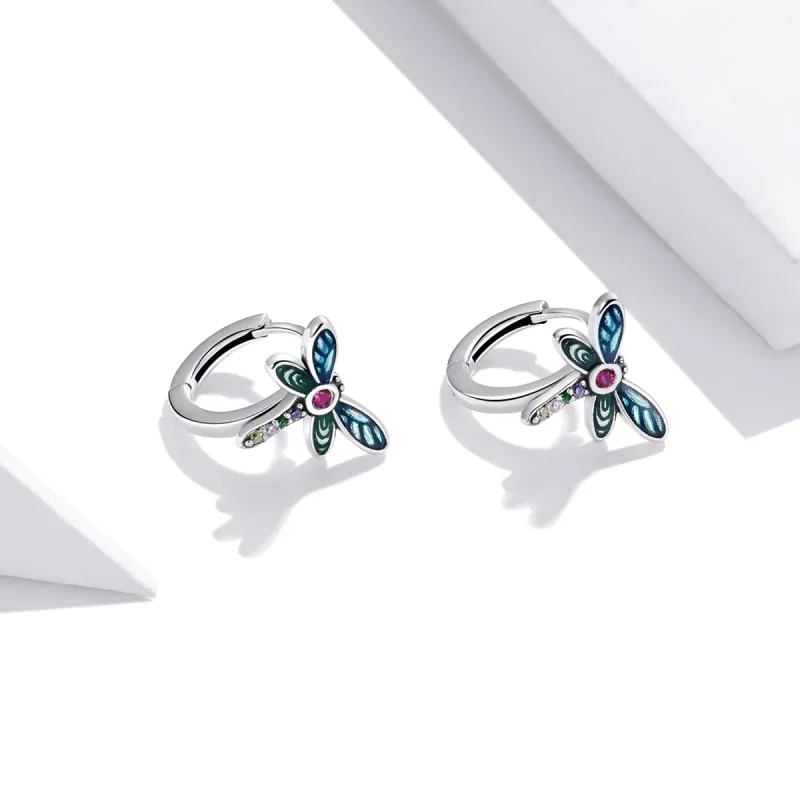 (image for) Pandora Style Silver Retro Dragonfly Hoop Earrings - SCE1172 - View 2