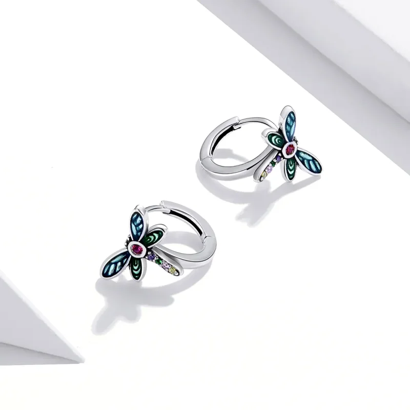 (image for) Pandora Style Silver Retro Dragonfly Hoop Earrings - SCE1172 - View 3