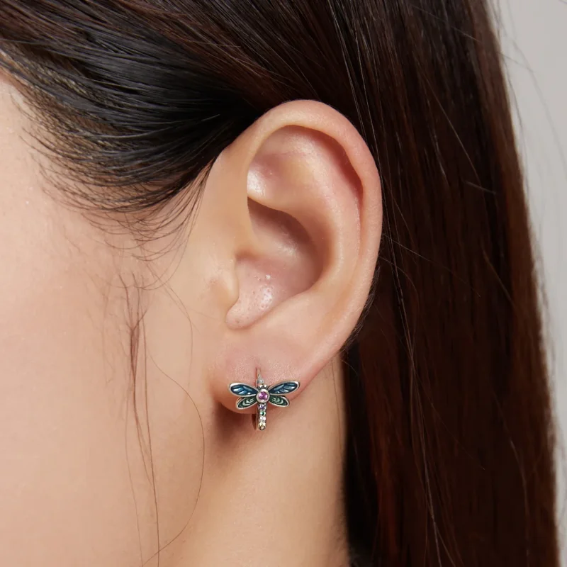 (image for) Pandora Style Silver Retro Dragonfly Hoop Earrings - SCE1172 - View 6