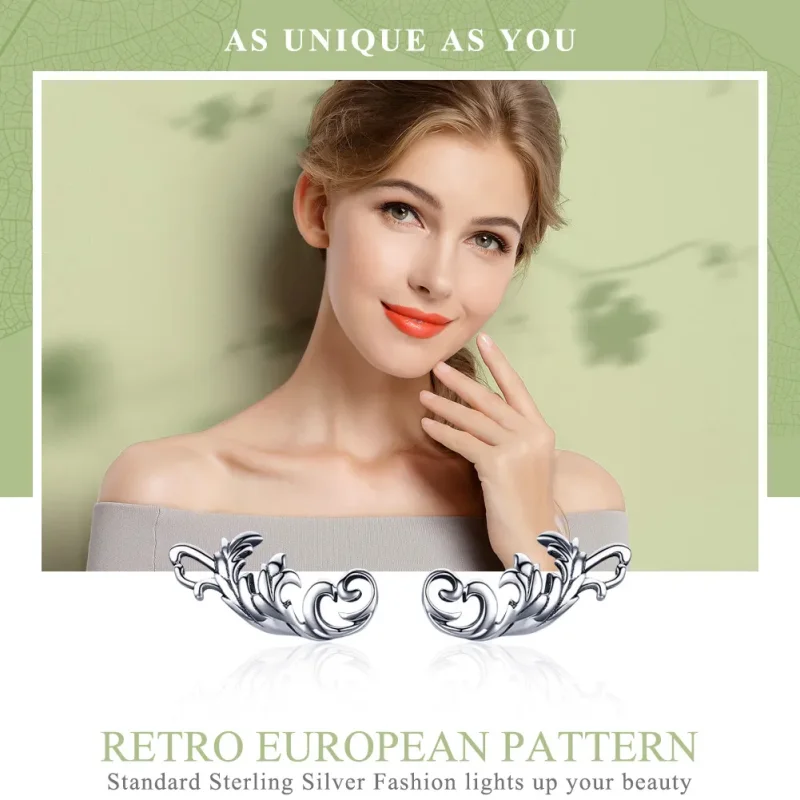(image for) Pandora Style Silver Retro European Flower Stud Earrings - SCE580 - View 2