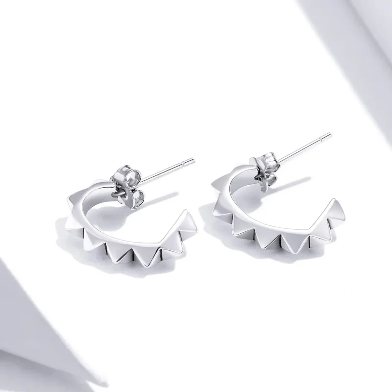 (image for) Pandora Style Silver Rivet And Heart Hoop Earrings - SCE903 - View 2