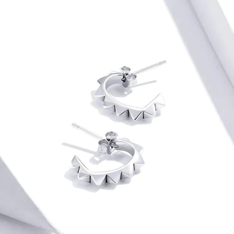 (image for) Pandora Style Silver Rivet And Heart Hoop Earrings - SCE903 - View 3