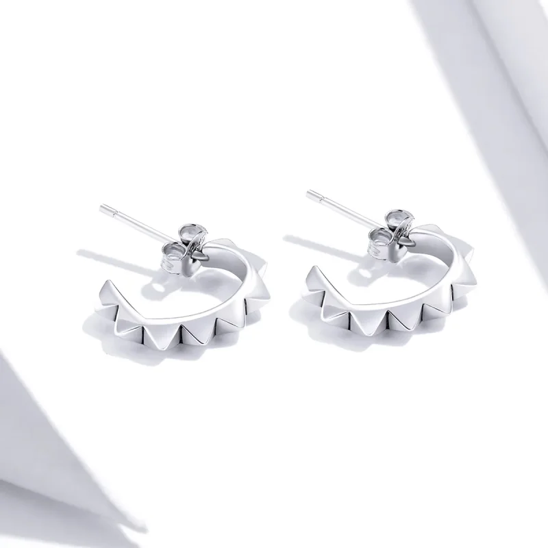 (image for) Pandora Style Silver Rivet And Heart Hoop Earrings - SCE903 - View 4