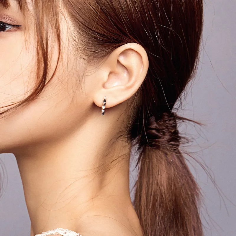 (image for) Pandora Style Silver Rivet And Heart Hoop Earrings - SCE903 - View 6