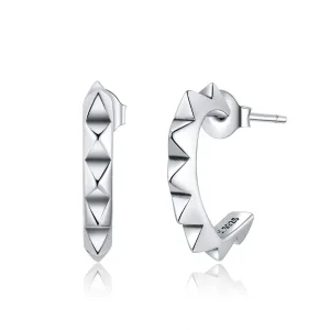 (image for) Pandora Style Silver Rivet And Heart Hoop Earrings - SCE903