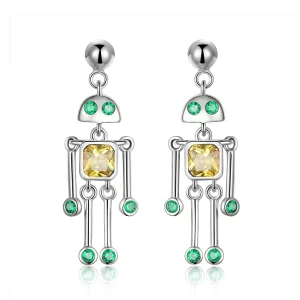 (image for) Pandora Style Silver Robot Hanging Earrings - SCE491
