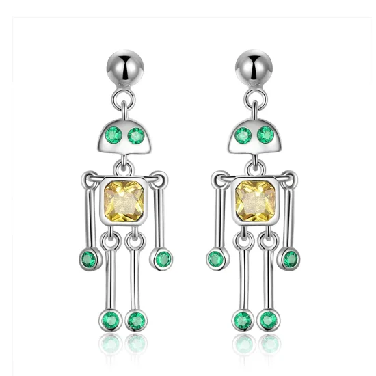(image for) Pandora Style Silver Robot Hanging Earrings - SCE491