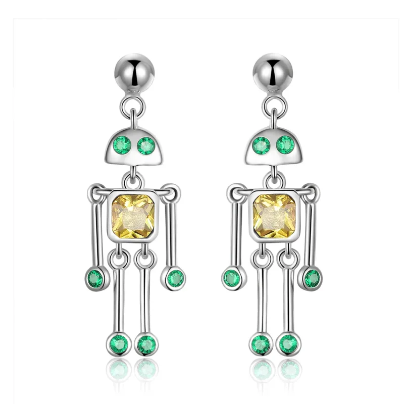 (image for) Pandora Style Silver Robot Hanging Earrings - SCE491