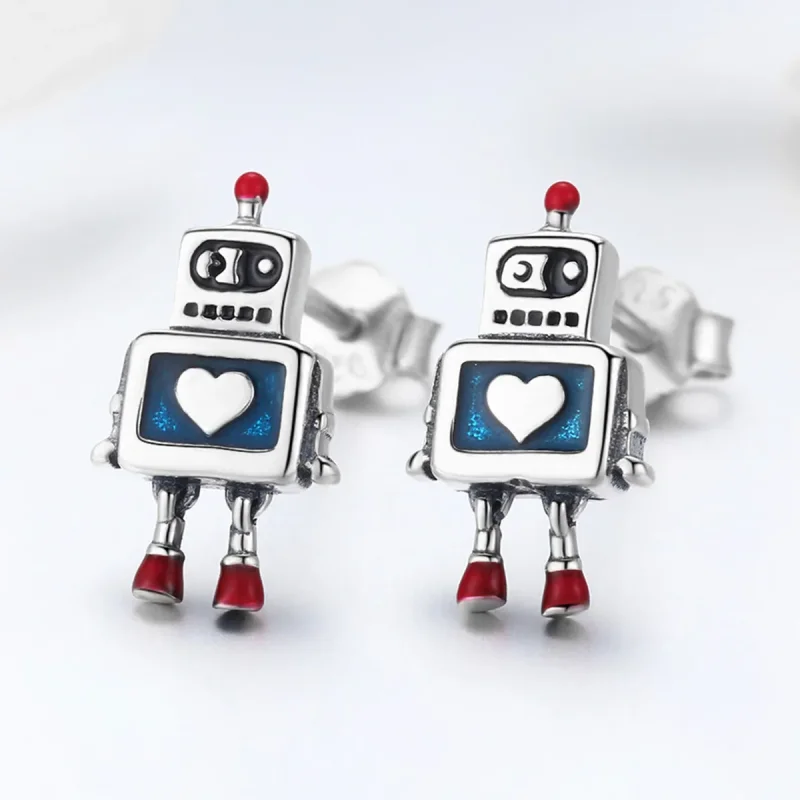 (image for) Pandora Style Silver Robot Stud Earrings - SCE477 - View 2