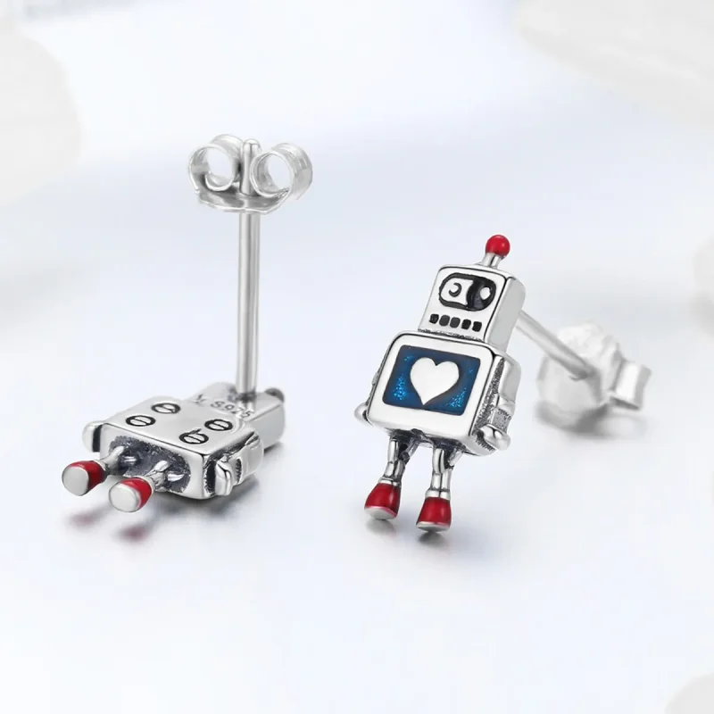 (image for) Pandora Style Silver Robot Stud Earrings - SCE477 - View 3