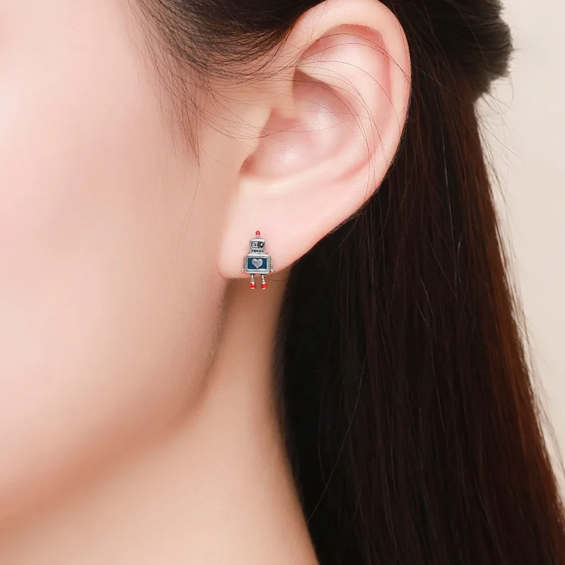 (image for) Pandora Style Silver Robot Stud Earrings - SCE477 - View 4