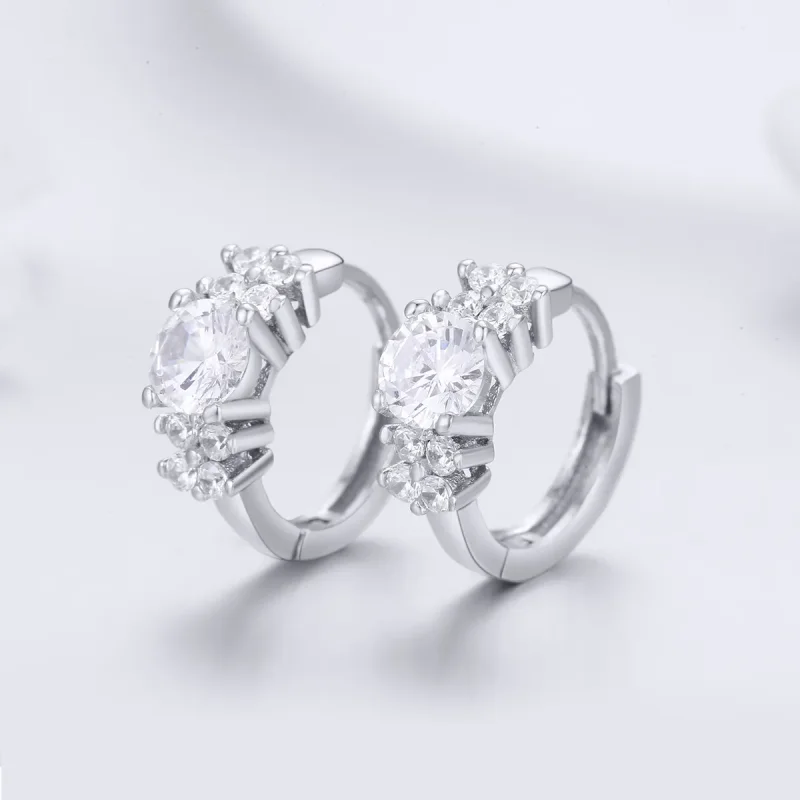 (image for) Pandora Style Silver Romantic Shine Hoop Earrings - SCE485 - View 2