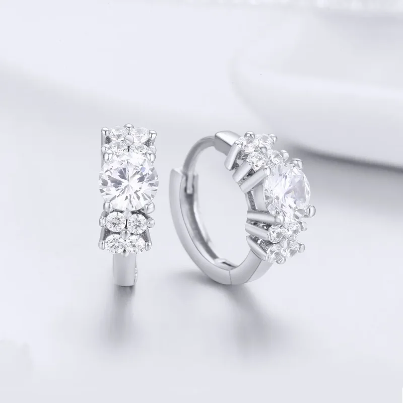 (image for) Pandora Style Silver Romantic Shine Hoop Earrings - SCE485 - View 3