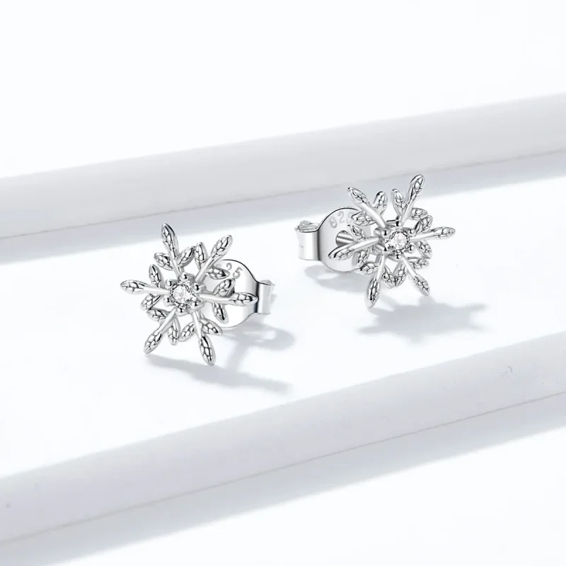 (image for) Pandora Style Silver Romantic Snowflakes Stud Earrings - BSE424 - View 4