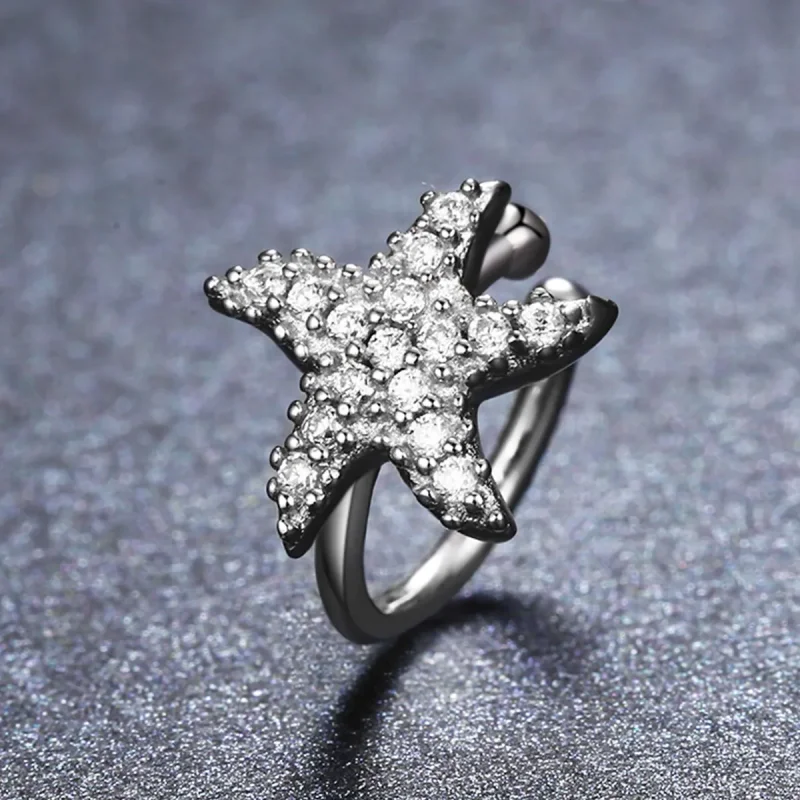 (image for) Pandora Style Silver Romantic Starfish Single Hoop Earring - SCE082 - View 2