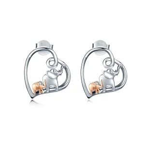 (image for) Pandora Style Silver & Rose Gold Elephant Heart Shaped Stud Earrings - SCE683
