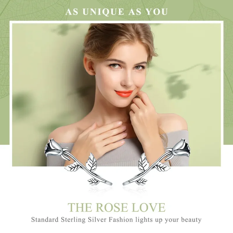 (image for) Pandora Style Silver Rose Love Stud Earrings - SCE380 - View 2